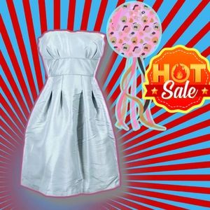 BCBG MAXAZRIA- GREY-EUC-STRAPLESS BACK-ZIPS SIZE:02 DRESS